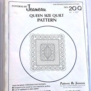 Vtg 1978 Jeaneau Queen Sz Quilt Pattern 20Q 90x108 Floral Radial  Cottage Uncut